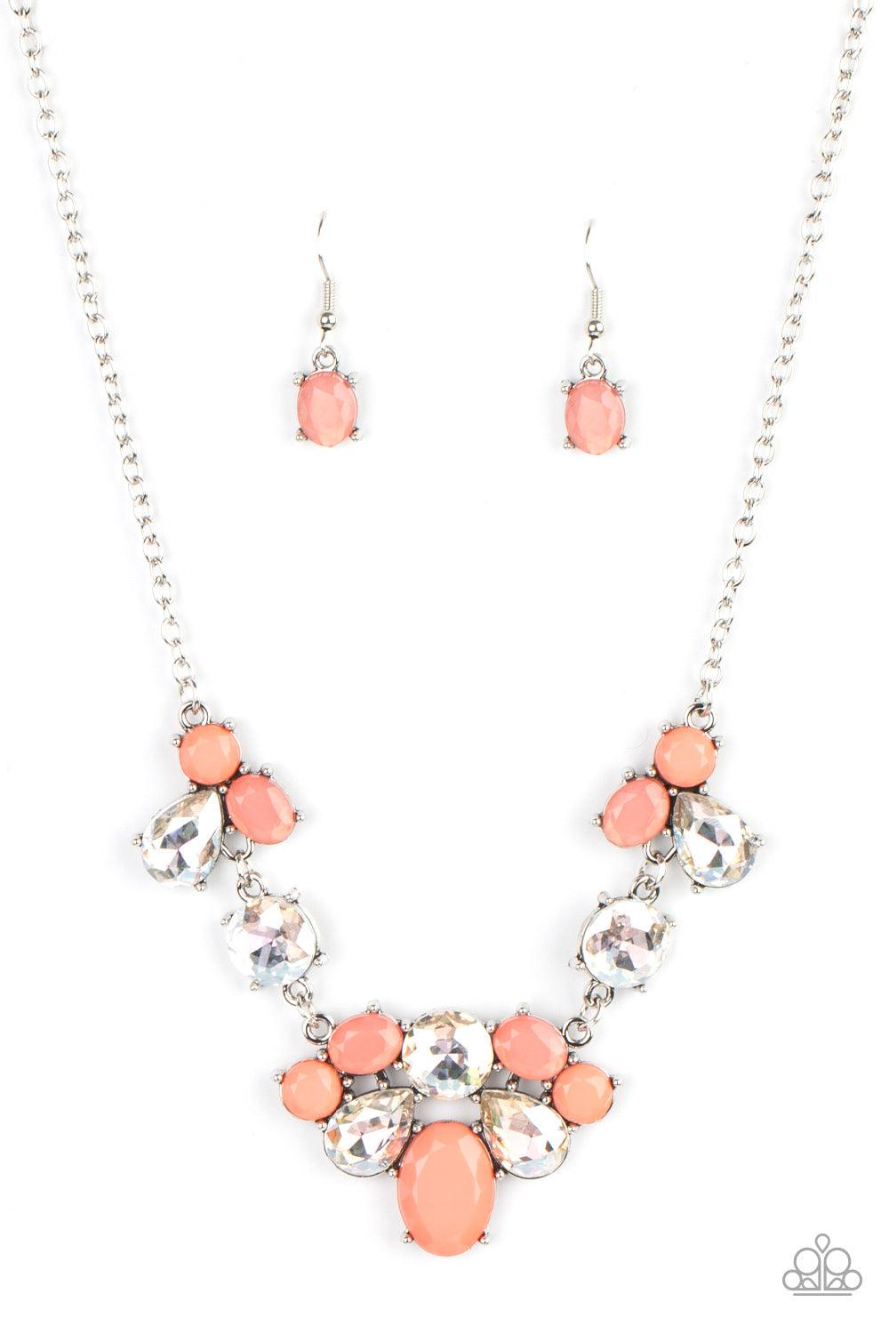 Ethereal Romance Coral and White Rhinestone Necklace - Paparazzi Accessories
