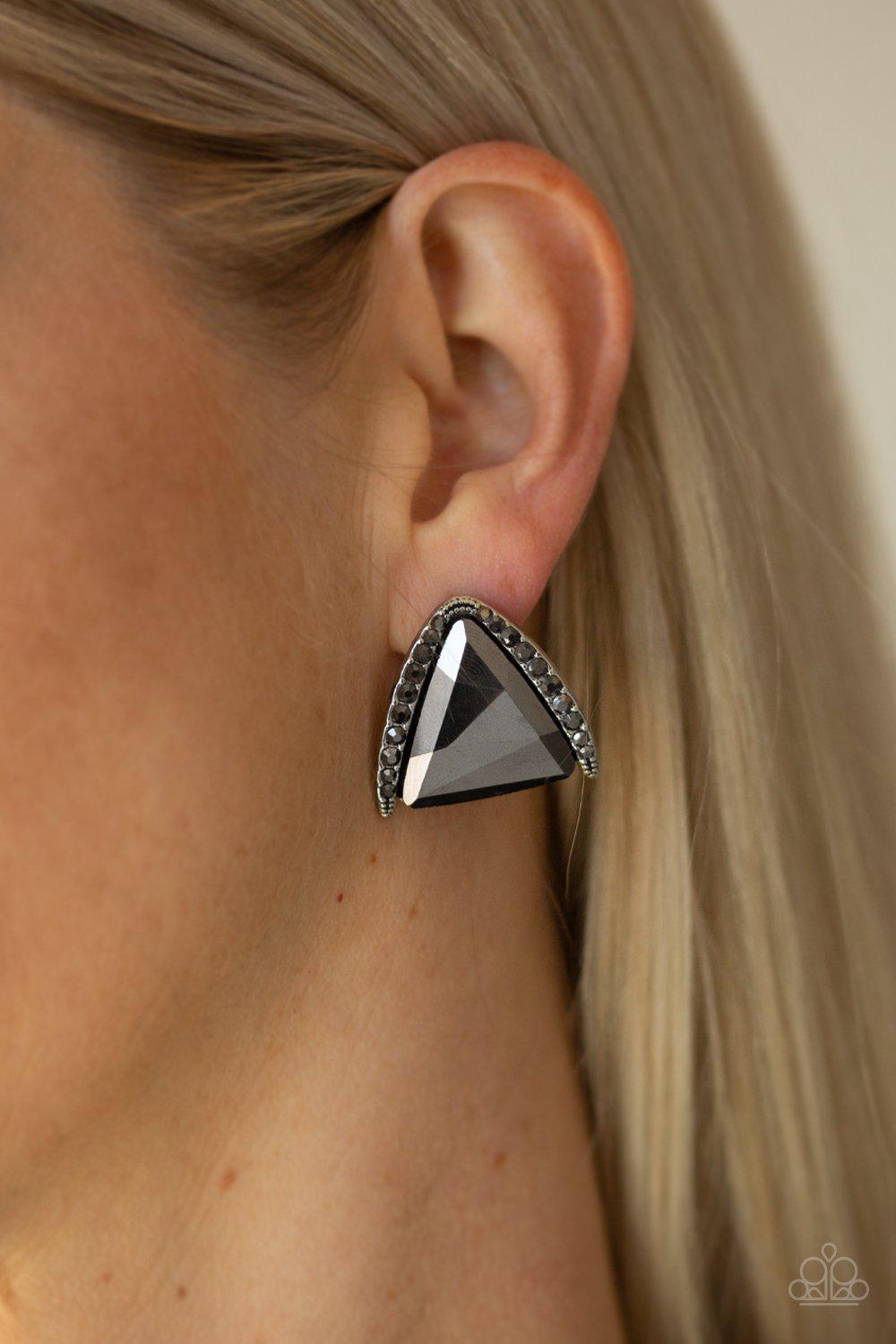 Exalted Elegance Silver Post Earrings - Paparazzi Accessories - model -CarasShop.com - $5 Jewelry by Cara Jewels