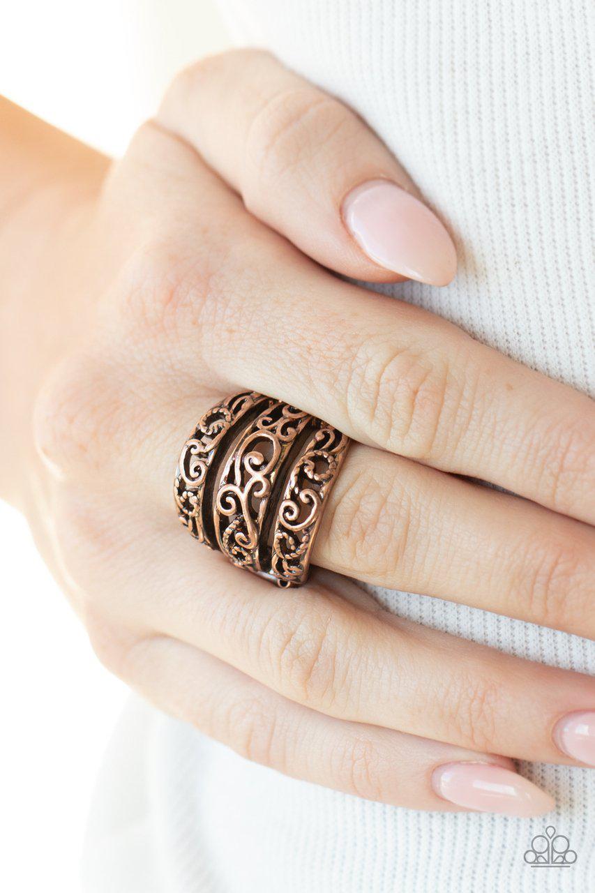 FRILLED To Be Here Copper Ring - Paparazzi Accessories- model - CarasShop.com - $5 Jewelry by Cara Jewels
