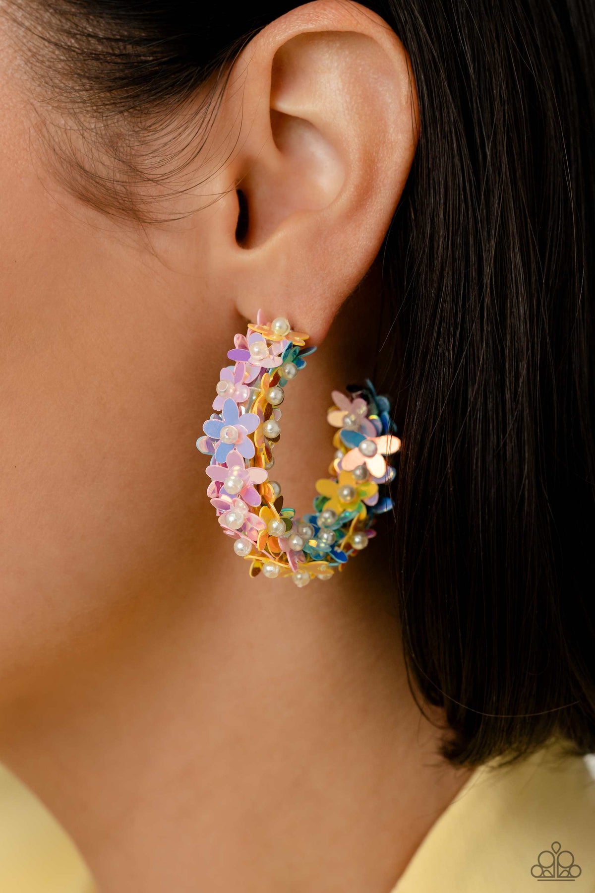 Fairy Fantasia Multi Floral Hoop Earrings - Paparazzi Accessories