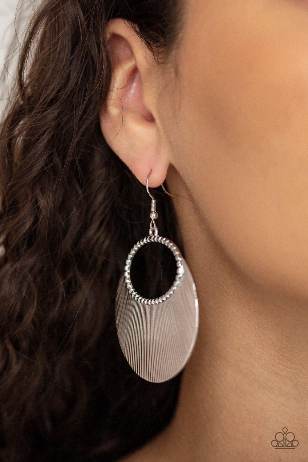 Fan Girl Glam Silver Earrings - Paparazzi Accessories- model - CarasShop.com - $5 Jewelry by Cara Jewels