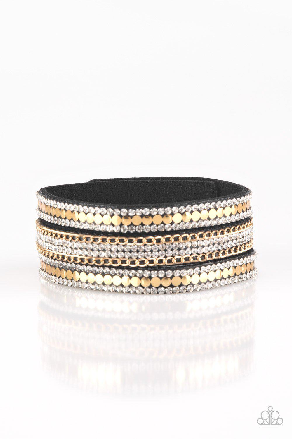 Fashion Fanatic Gold, White and Black Urban Wrap Snap Bracelet - Paparazzi Accessories- lightbox - CarasShop.com - $5 Jewelry by Cara Jewels