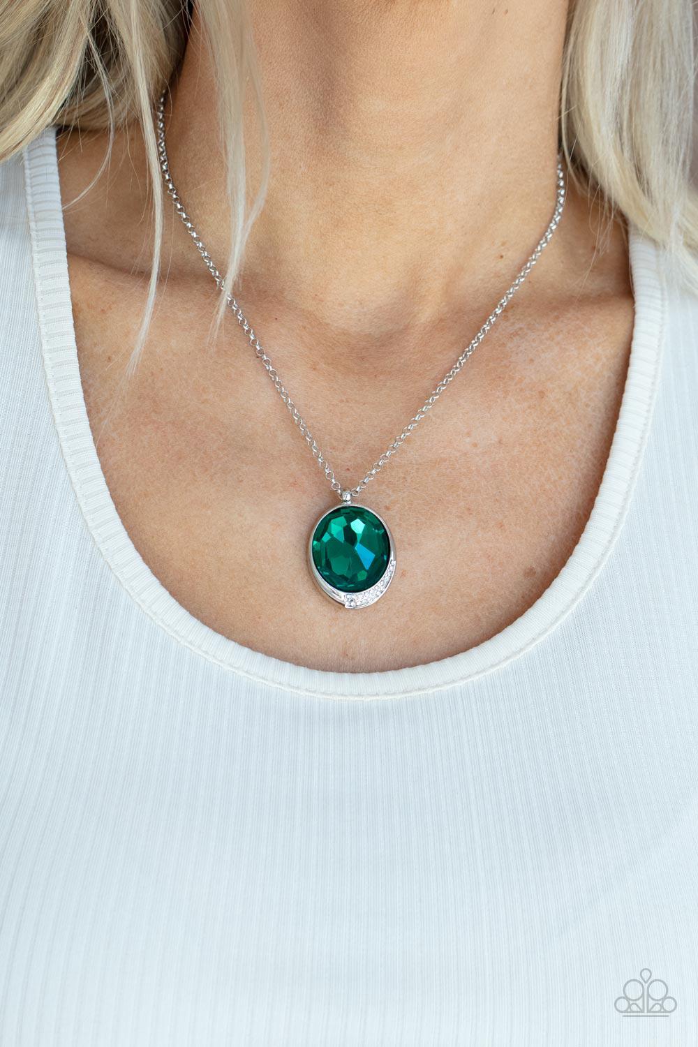 Fashion Finale Green Rhinestone Necklace - Paparazzi Accessories- model - CarasShop.com - $5 Jewelry by Cara Jewels
