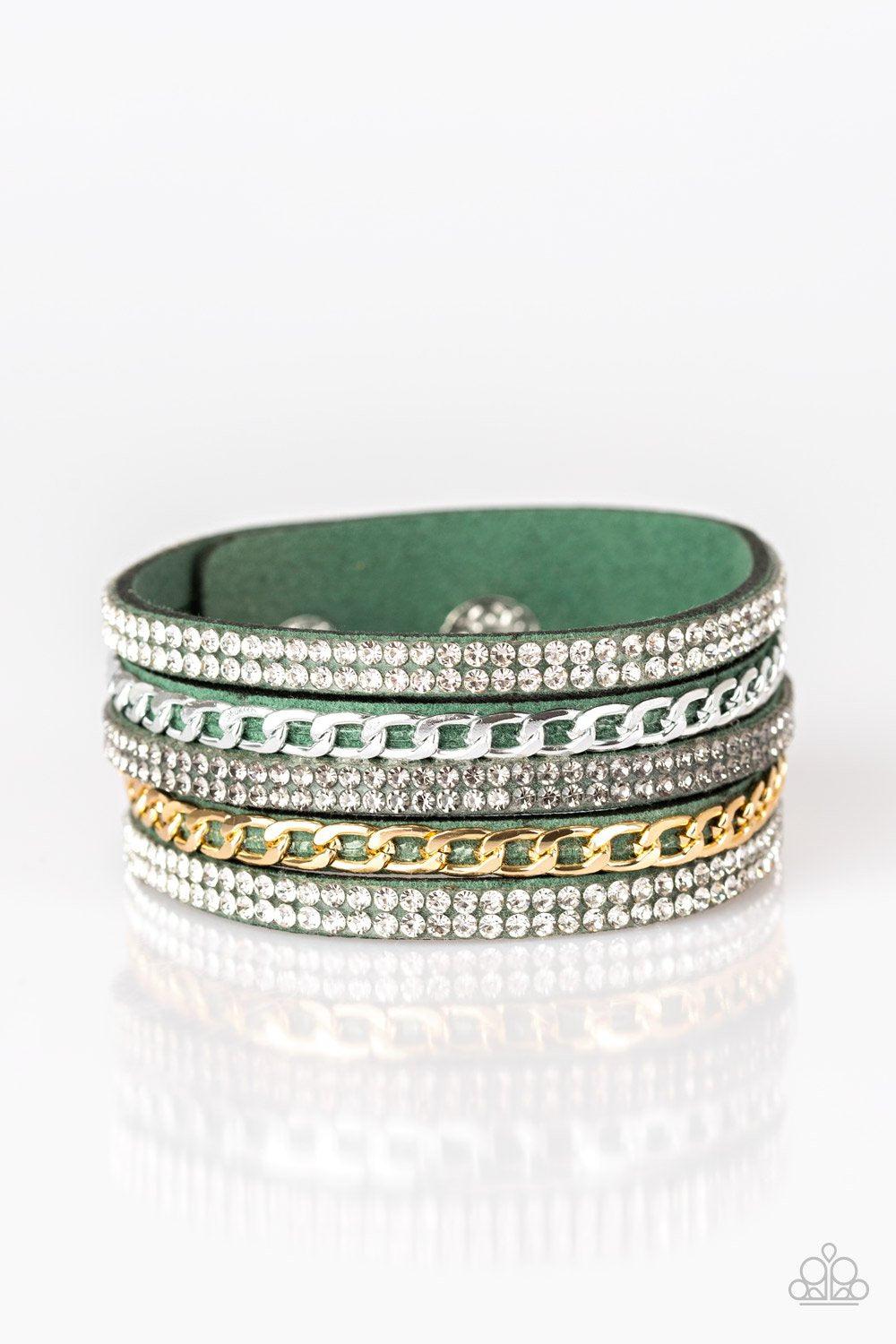 Fashion Fiend Green, Silver and Gold Urban Wrap Snap Bracelet - Paparazzi Accessories