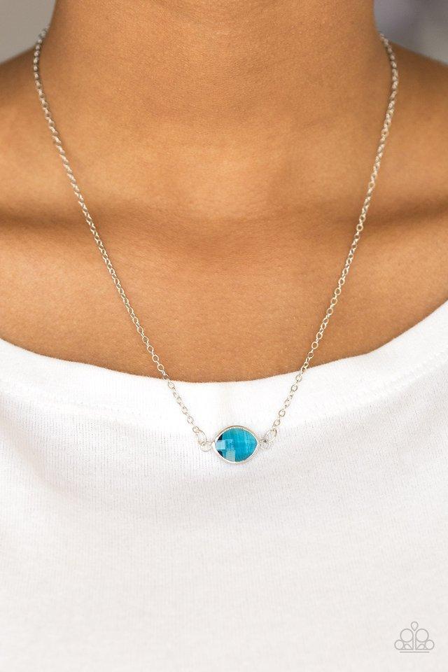 Fashionably Fantabulous Blue Rhinestone Necklace - Paparazzi Accessories- model - CarasShop.com - $5 Jewelry by Cara Jewels