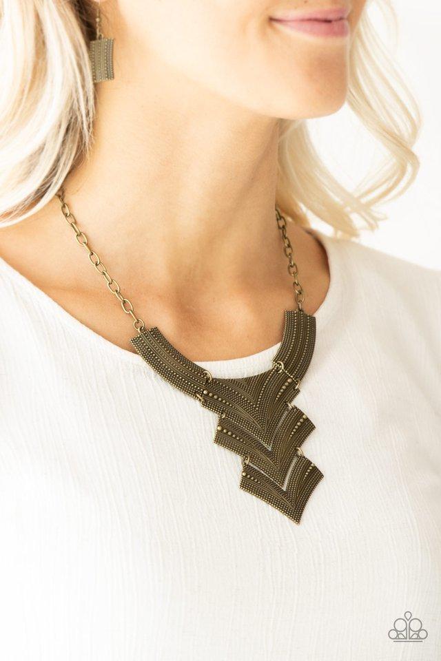 Fiercely Pharaoh Brass Necklace - Paparazzi Accessories- lightbox - CarasShop.com - $5 Jewelry by Cara Jewels