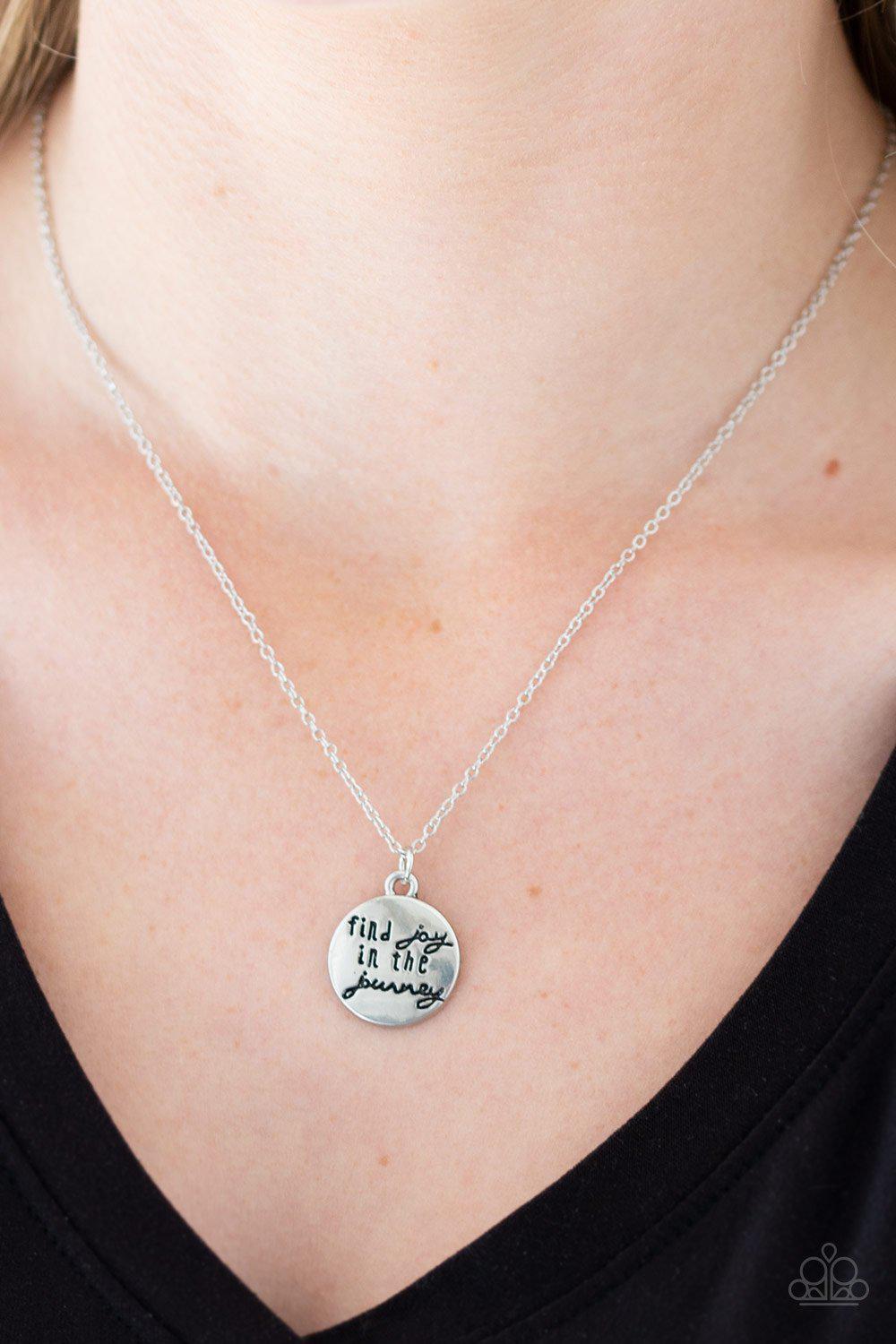 Find Joy Silver Inspirational Necklace - Paparazzi Accessories - model -CarasShop.com - $5 Jewelry by Cara Jewels