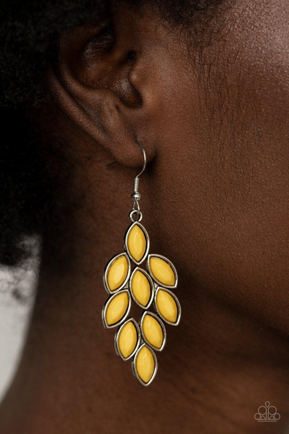 Flamboyant Foliage Yellow Earrings - Paparazzi Accessories- model - CarasShop.com - $5 Jewelry by Cara Jewels