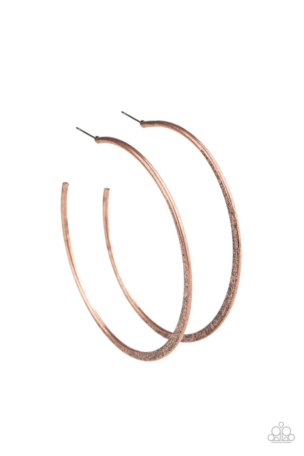 Flat Spin Copper Hoop Earrings - Paparazzi Accessories- lightbox - CarasShop.com - $5 Jewelry by Cara Jewels