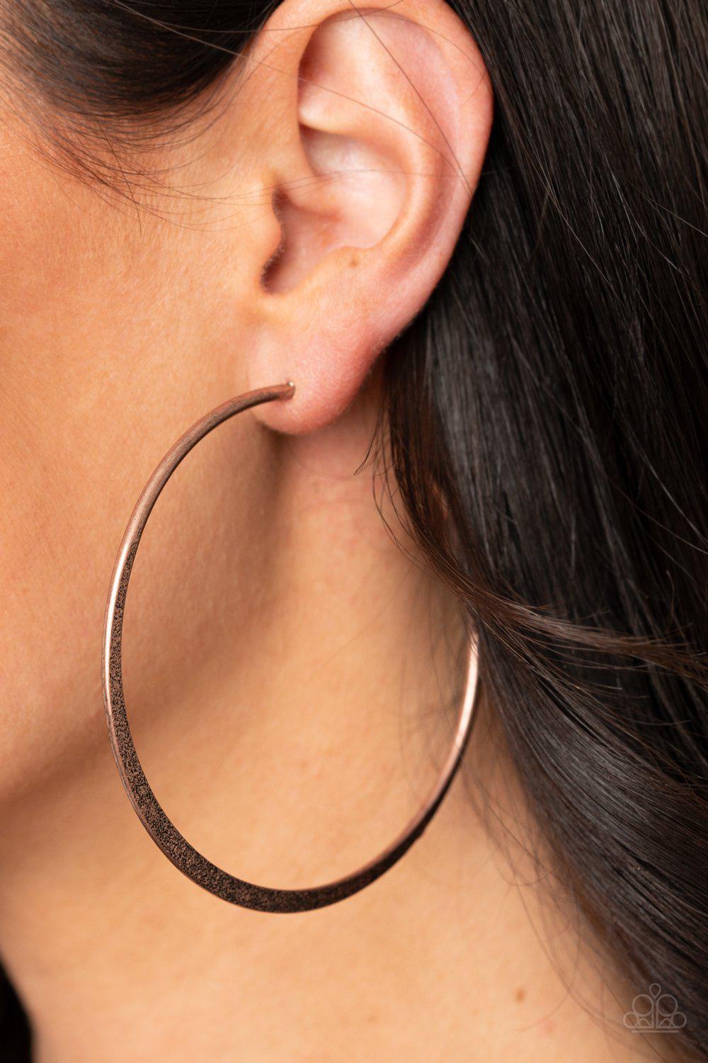 Flat Spin Copper Hoop Earrings - Paparazzi Accessories- lightbox - CarasShop.com - $5 Jewelry by Cara Jewels
