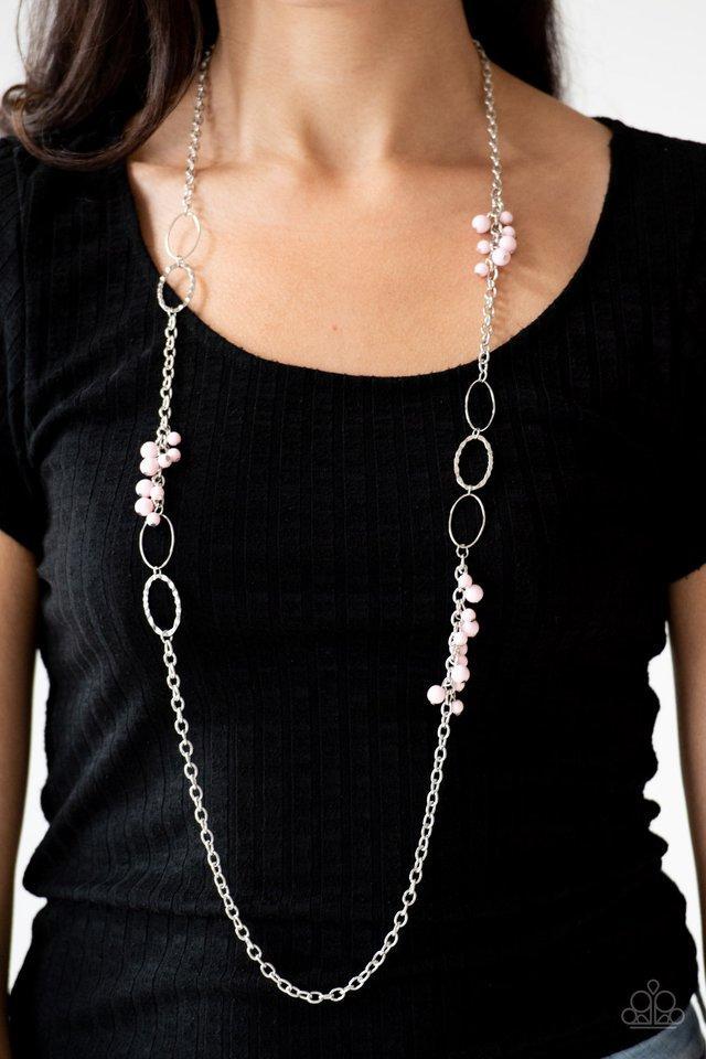 Flirty Foxtrot Pink and Silver Necklace - Paparazzi Accessories - model -CarasShop.com - $5 Jewelry by Cara Jewels