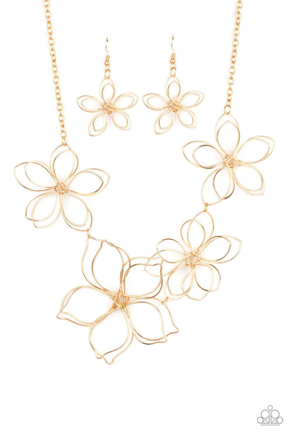 Flower Garden Fashionista Gold Wire Flower Necklace - Paparazzi Accessories- lightbox - CarasShop.com - $5 Jewelry by Cara Jewels