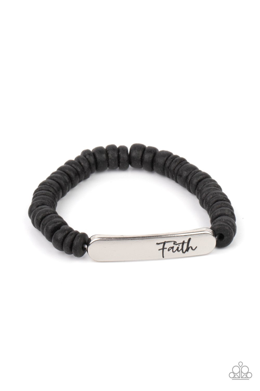 Full Faith Black Wood Inspirational Bracelet - Paparazzi Accessories - lightbox -CarasShop.com - $5 Jewelry by Cara Jewels
