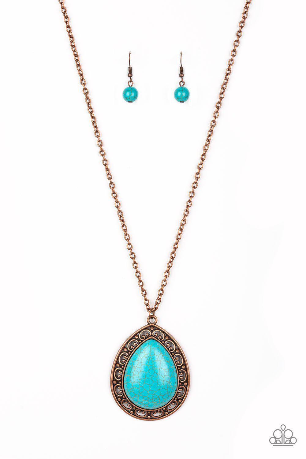 Full Frontier Copper and Turquoise Blue Stone Teardrop Necklace - Paparazzi Accessories- lightbox - CarasShop.com - $5 Jewelry by Cara Jewels
