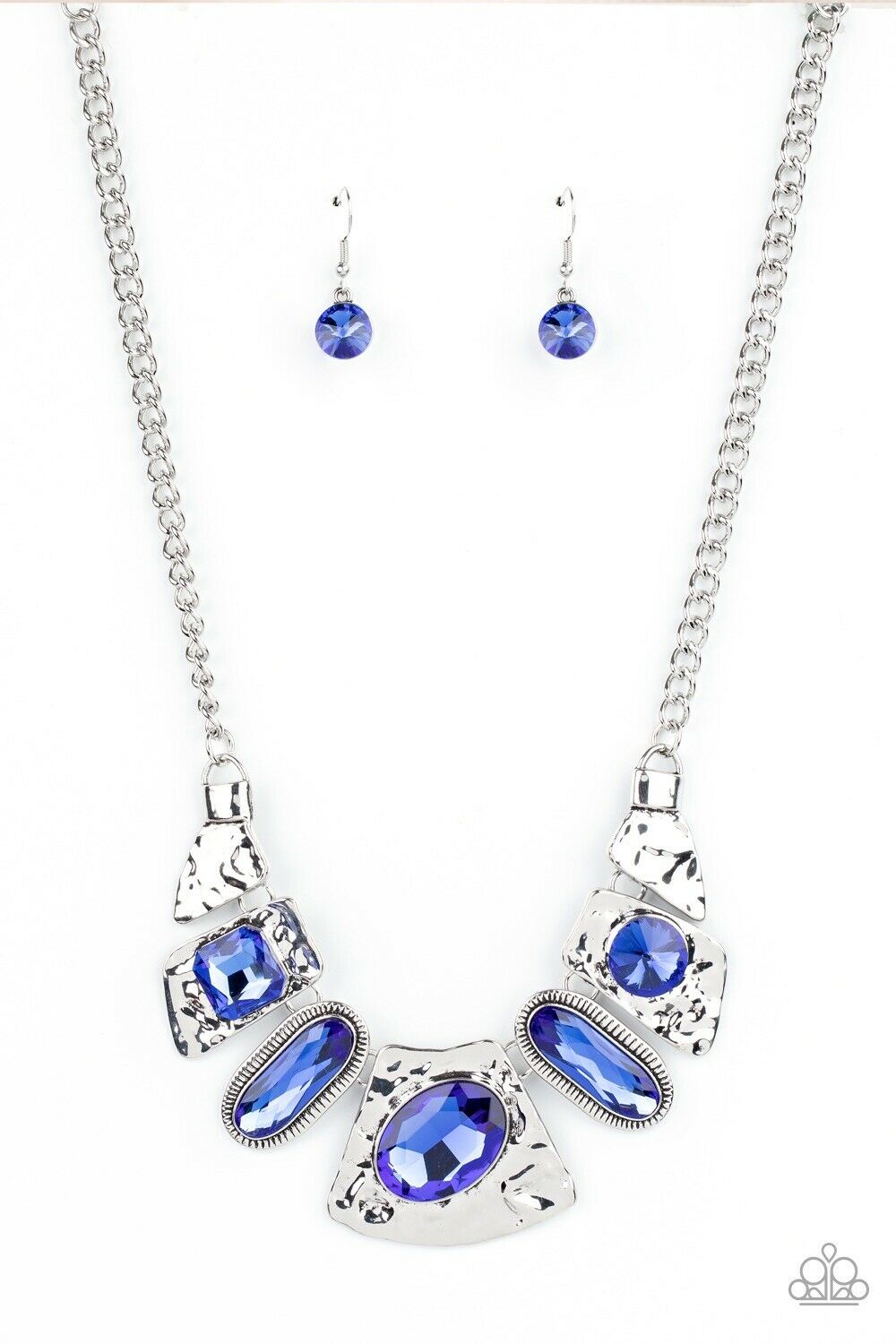 Futuristic Fashionista Blue Rhinestone and Silver Necklace - Paparazzi Accessories