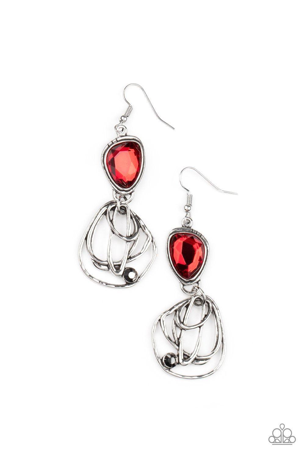 Galactic Drama Red Rhinestone Earrings - Paparazzi Accessories - lightbox -CarasShop.com - $5 Jewelry by Cara Jewels