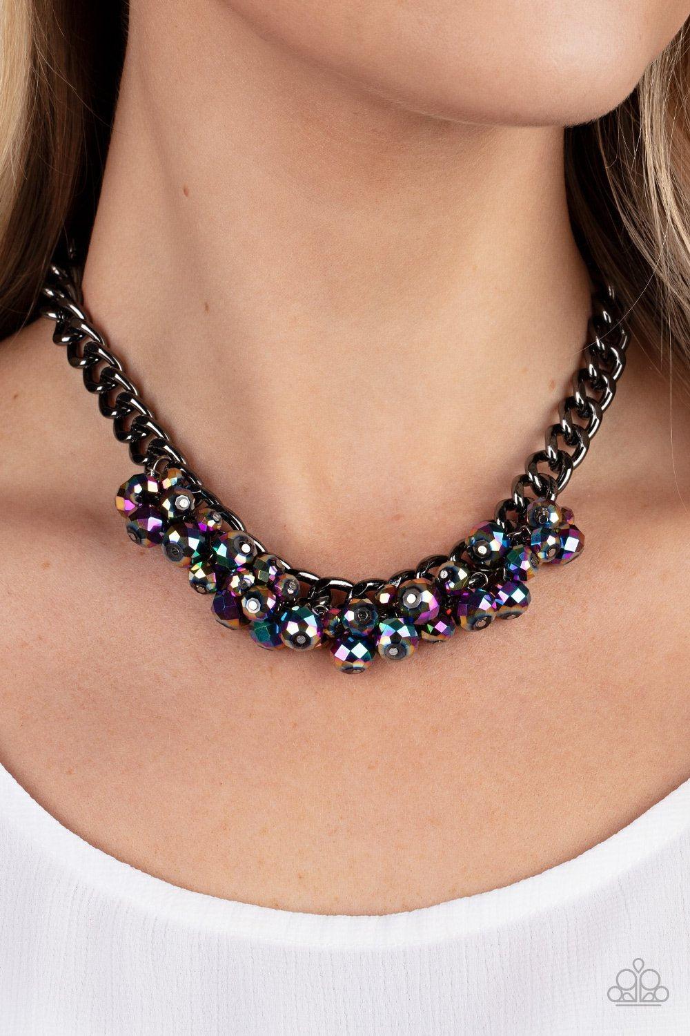 Galactic Knockout Multi Oil Spill Necklace - Paparazzi Accessories - model -CarasShop.com - $5 Jewelry by Cara Jewels