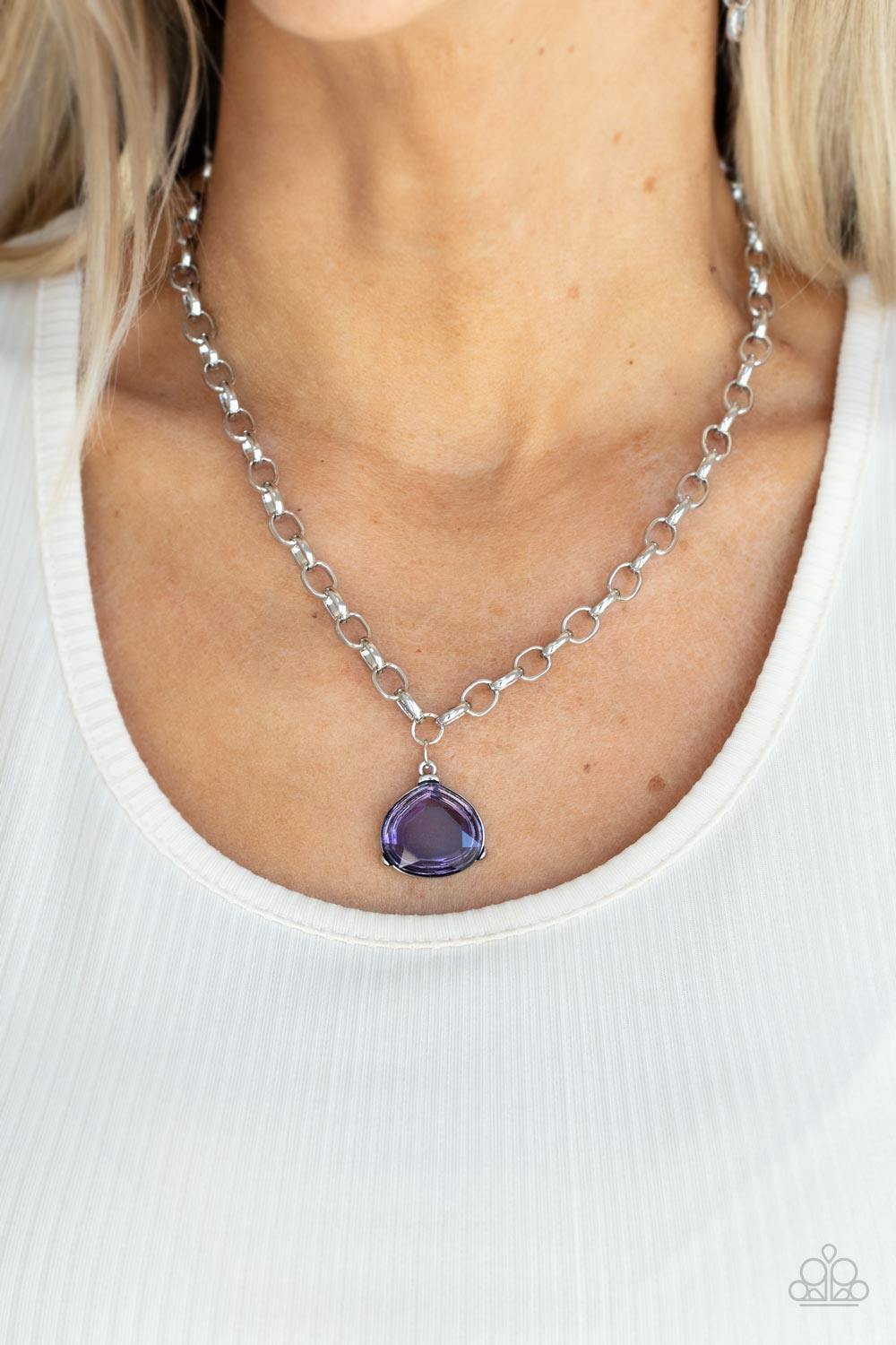 Gallery Gem Purple Rhinestone Necklace - Paparazzi Accessories- lightbox - CarasShop.com - $5 Jewelry by Cara Jewels