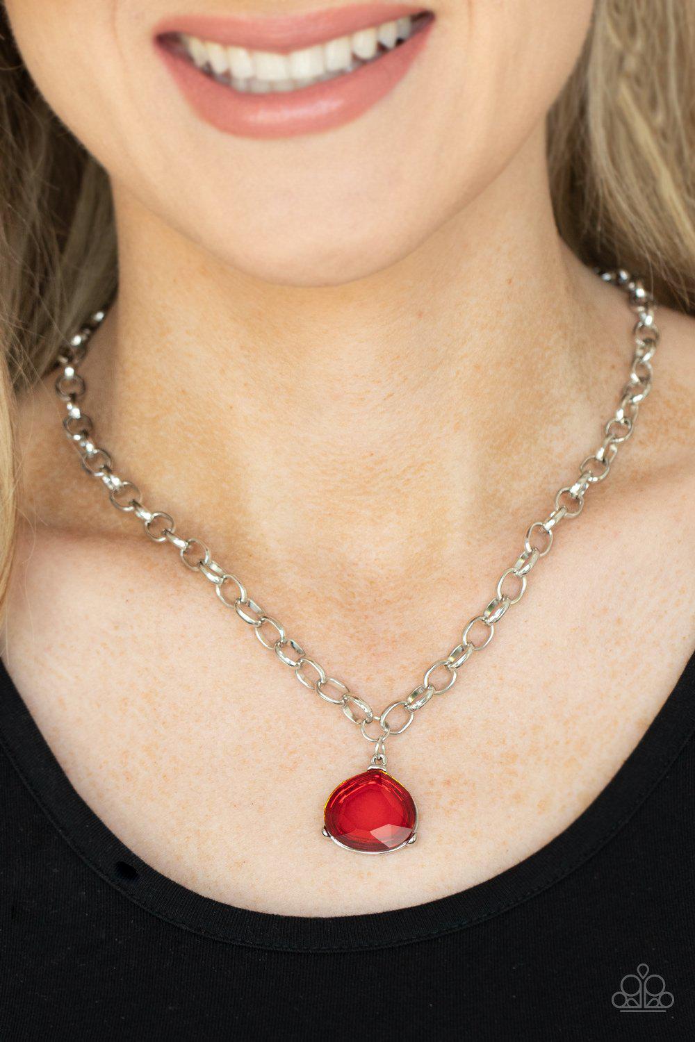 Gallery Gem Red Rhinestone Necklace - Paparazzi Accessories- model - CarasShop.com - $5 Jewelry by Cara Jewels