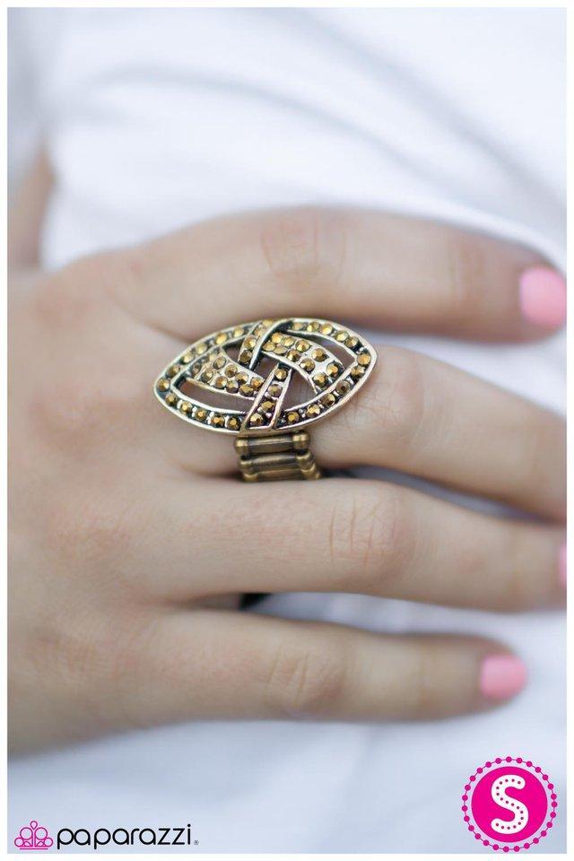 Game Time Brass Ring - Paparazzi Accessories- model - CarasShop.com - $5 Jewelry by Cara Jewels