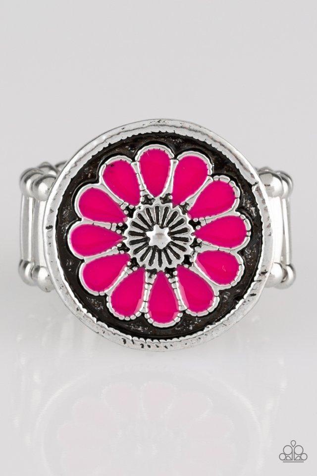 Garden View Pink Flower Ring - Paparazzi Accessories- lightbox - CarasShop.com - $5 Jewelry by Cara Jewels