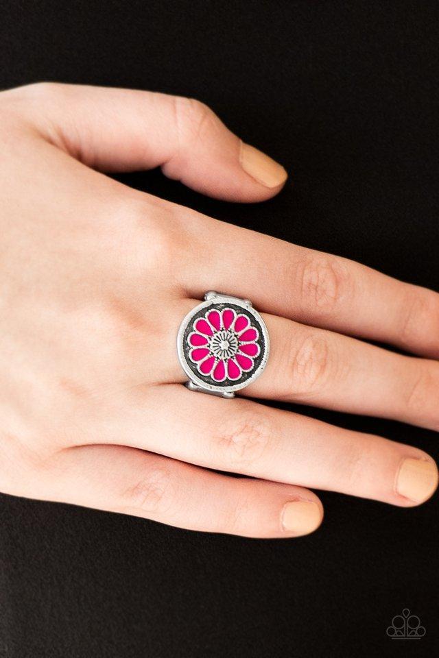 Garden View Pink Flower Ring - Paparazzi Accessories- model - CarasShop.com - $5 Jewelry by Cara Jewels