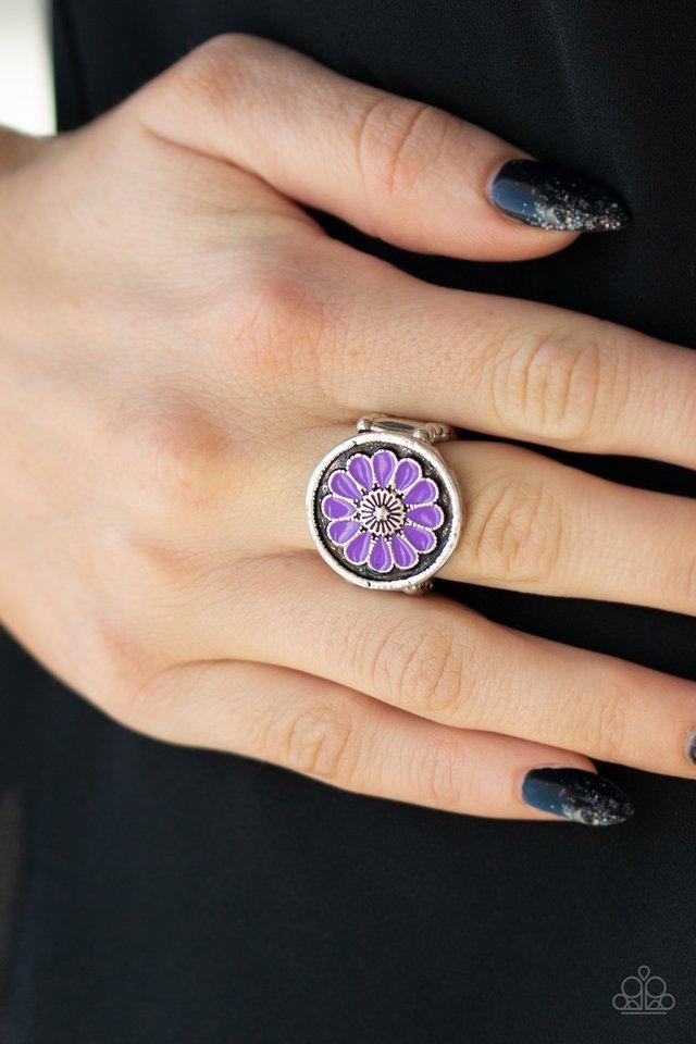 Garden View Purple Flower Ring - Paparazzi Accessories- lightbox - CarasShop.com - $5 Jewelry by Cara Jewels