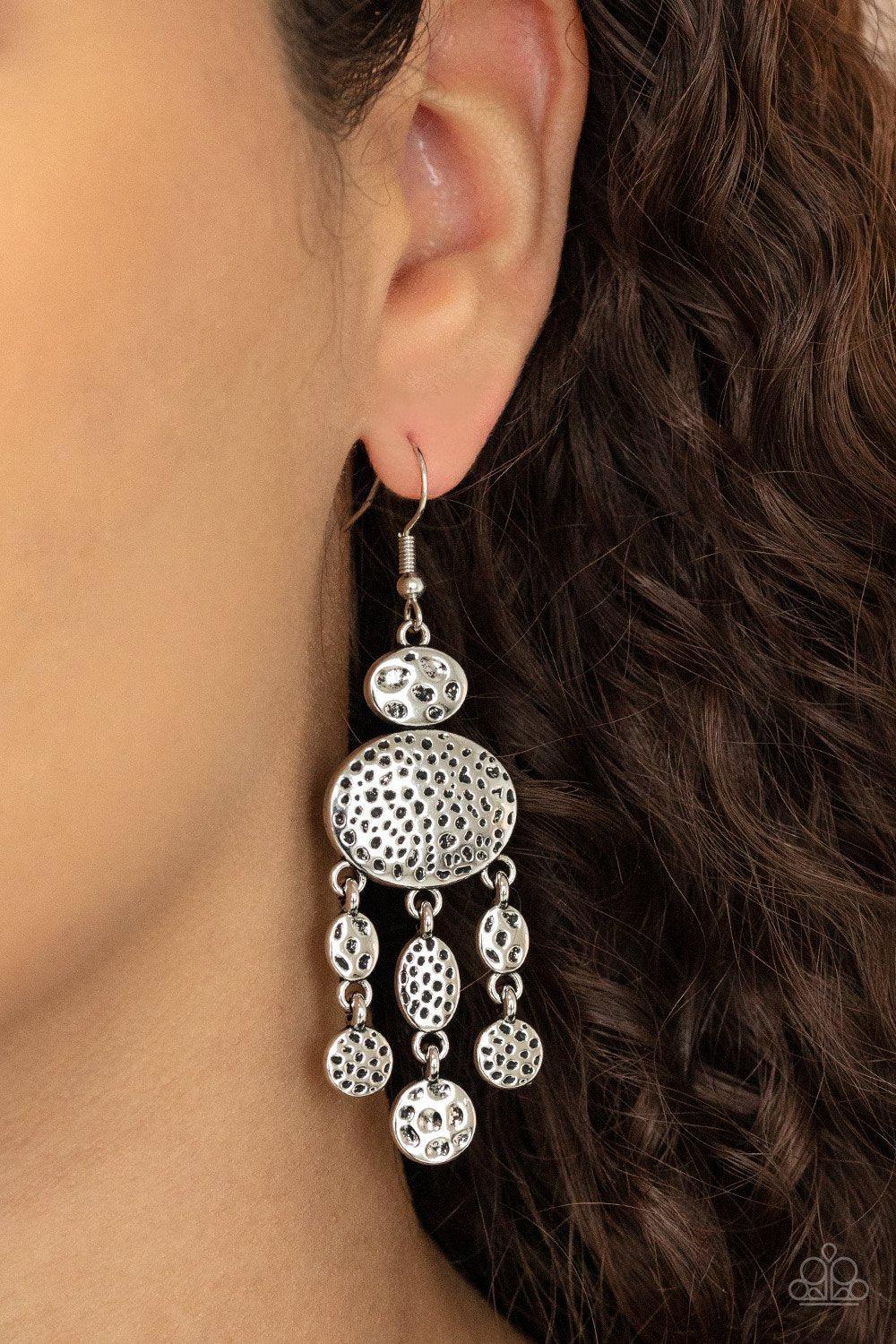 Get Your ARTIFACTS Straight Silver Earrings - Paparazzi Accessories- model - CarasShop.com - $5 Jewelry by Cara Jewels