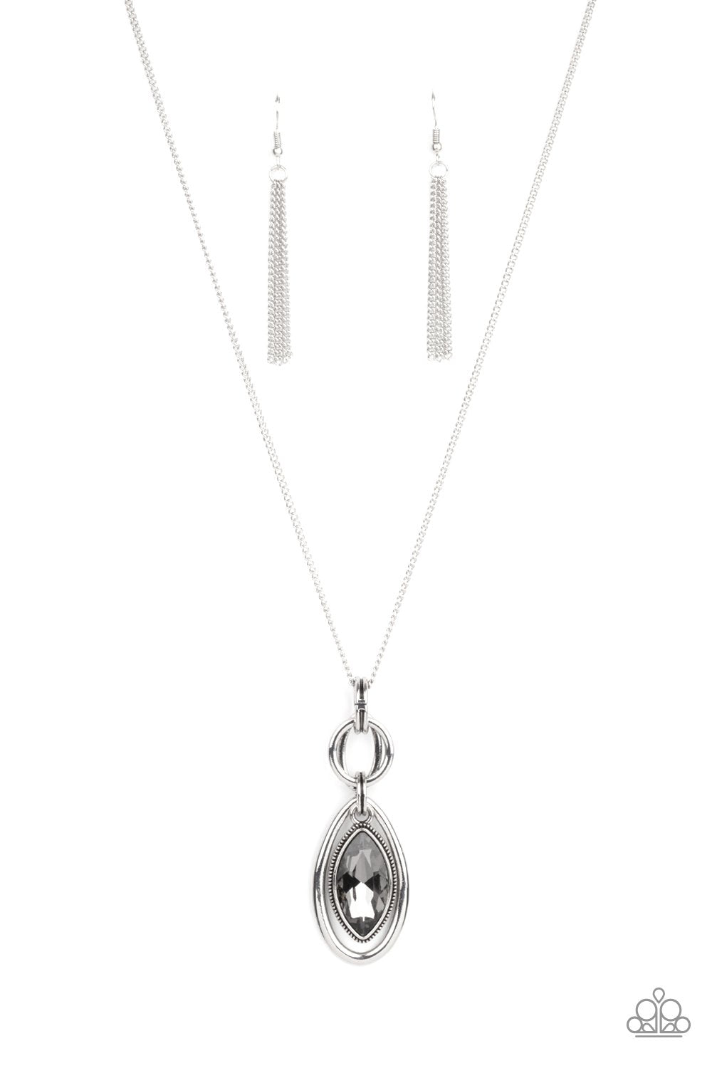 Glamorously Glaring Smoky Silver Rhinestone Necklace - Paparazzi Accessories- lightbox - CarasShop.com - $5 Jewelry by Cara Jewels