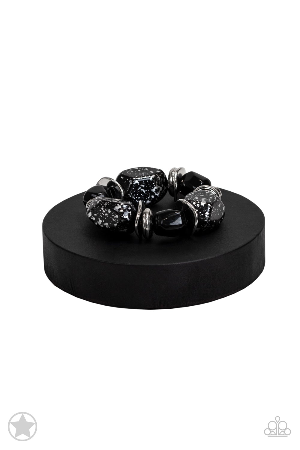 Glaze of Glory Black Chunky Bead Stretch Bracelet - Paparazzi Accessories- on bust -CarasShop.com - $5 Jewelry by Cara Jewels