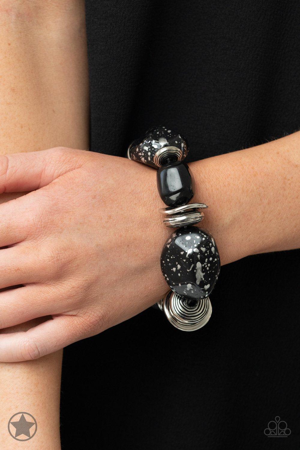 Glaze of Glory Black Chunky Bead Stretch Bracelet - Paparazzi Accessories - model -CarasShop.com - $5 Jewelry by Cara Jewels
