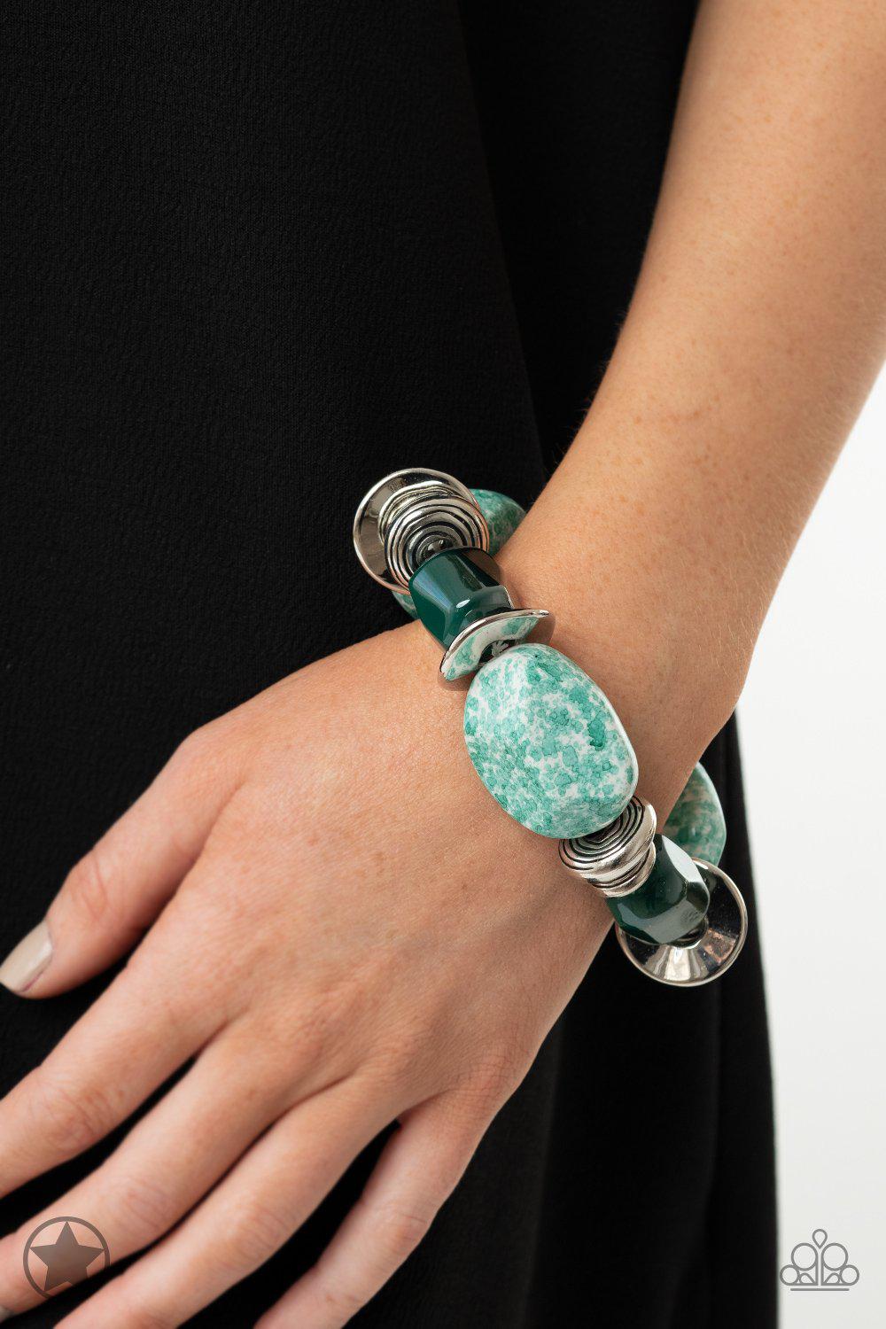 Glaze of Glory Blue Chunky Bead Stretch Bracelet - Paparazzi Accessories - model -CarasShop.com - $5 Jewelry by Cara Jewels