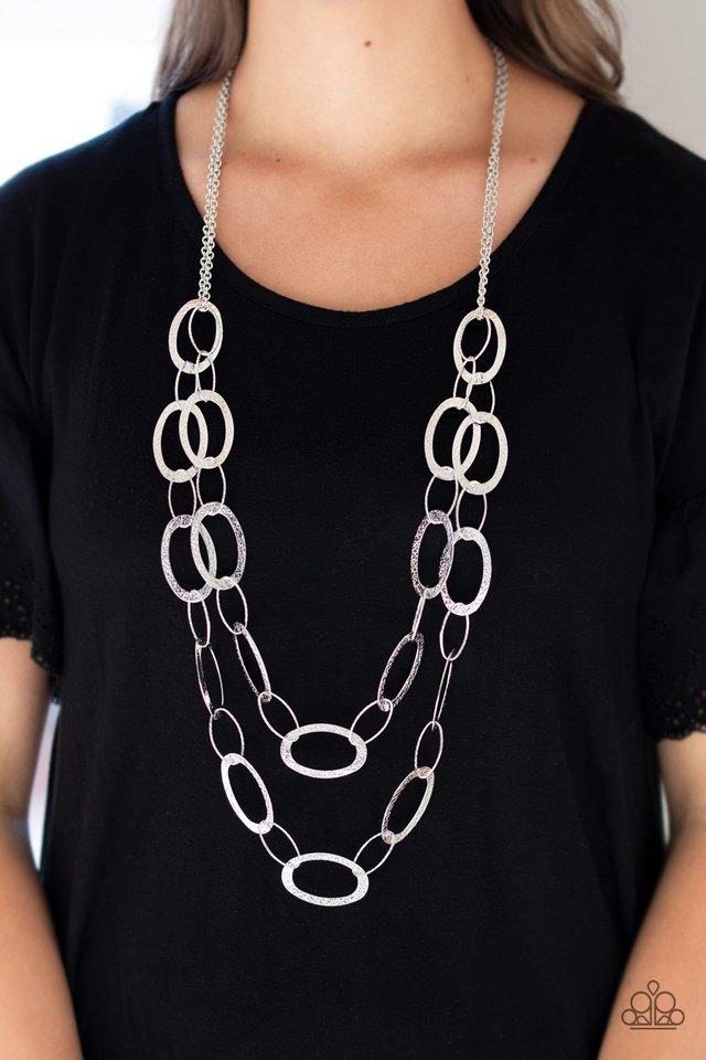 Glimmer Goals Silver Chain Link Necklace - Paparazzi Accessories - model -CarasShop.com - $5 Jewelry by Cara Jewels