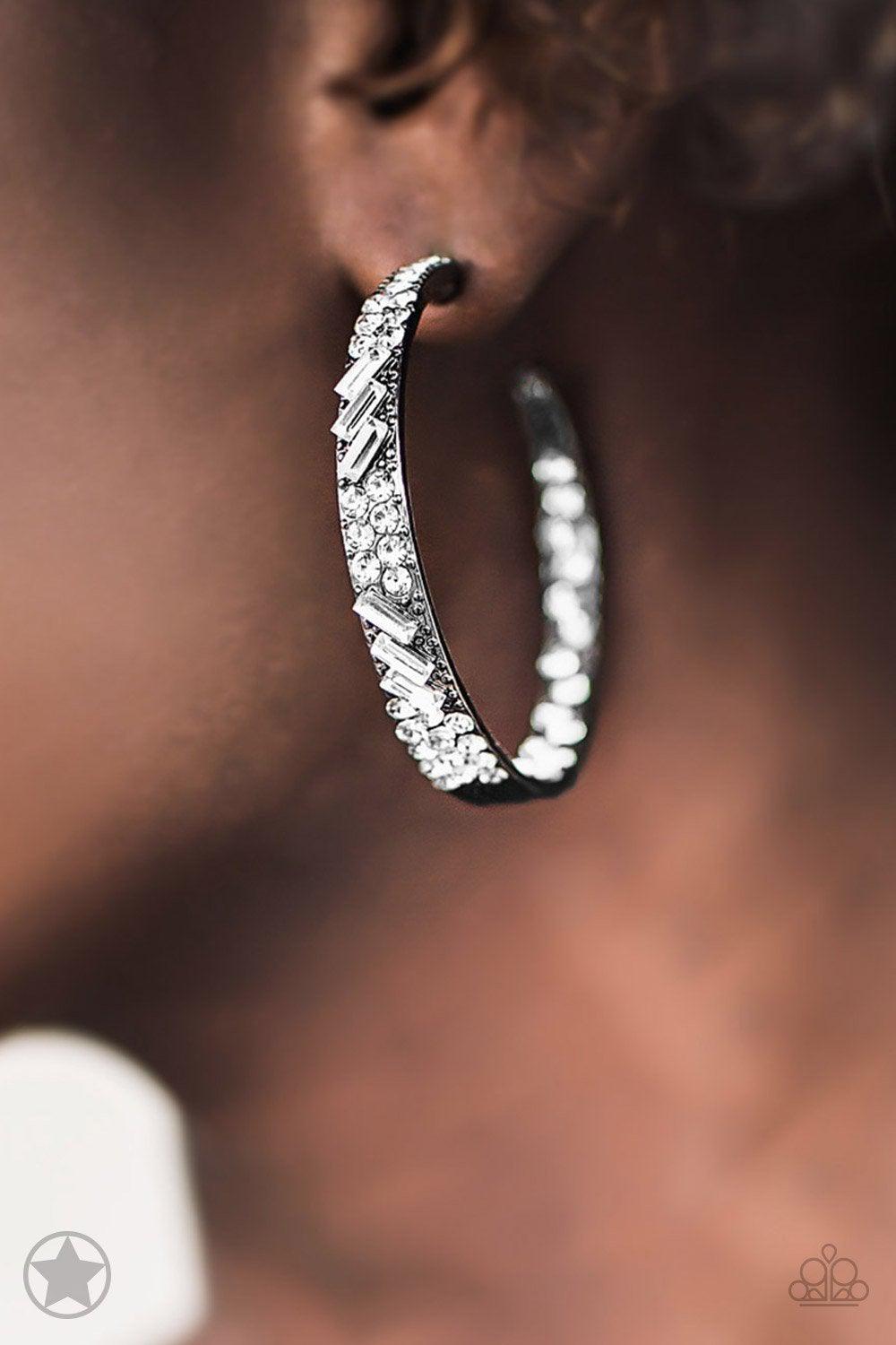 Glitzy By Association Gunmetal and White Rhinestone Earrings - Paparazzi Accessories - Blockbuster - best seller - CarasShop.com - $5 Jewelry by Cara Jewels