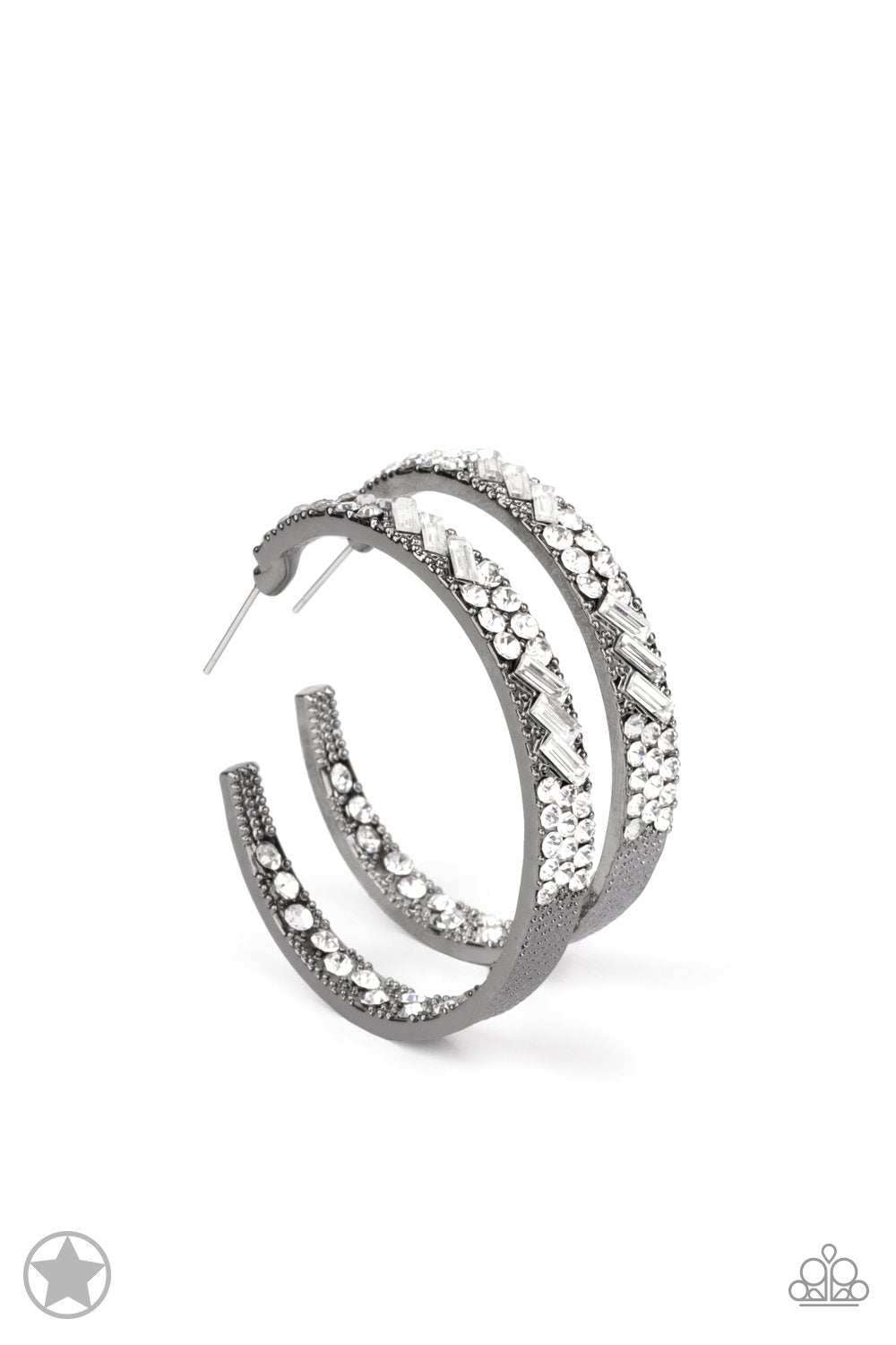 Glitzy By Association Gunmetal and White Rhinestone Earrings - Paparazzi Accessories - lightbox -CarasShop.com - $5 Jewelry by Cara Jewels