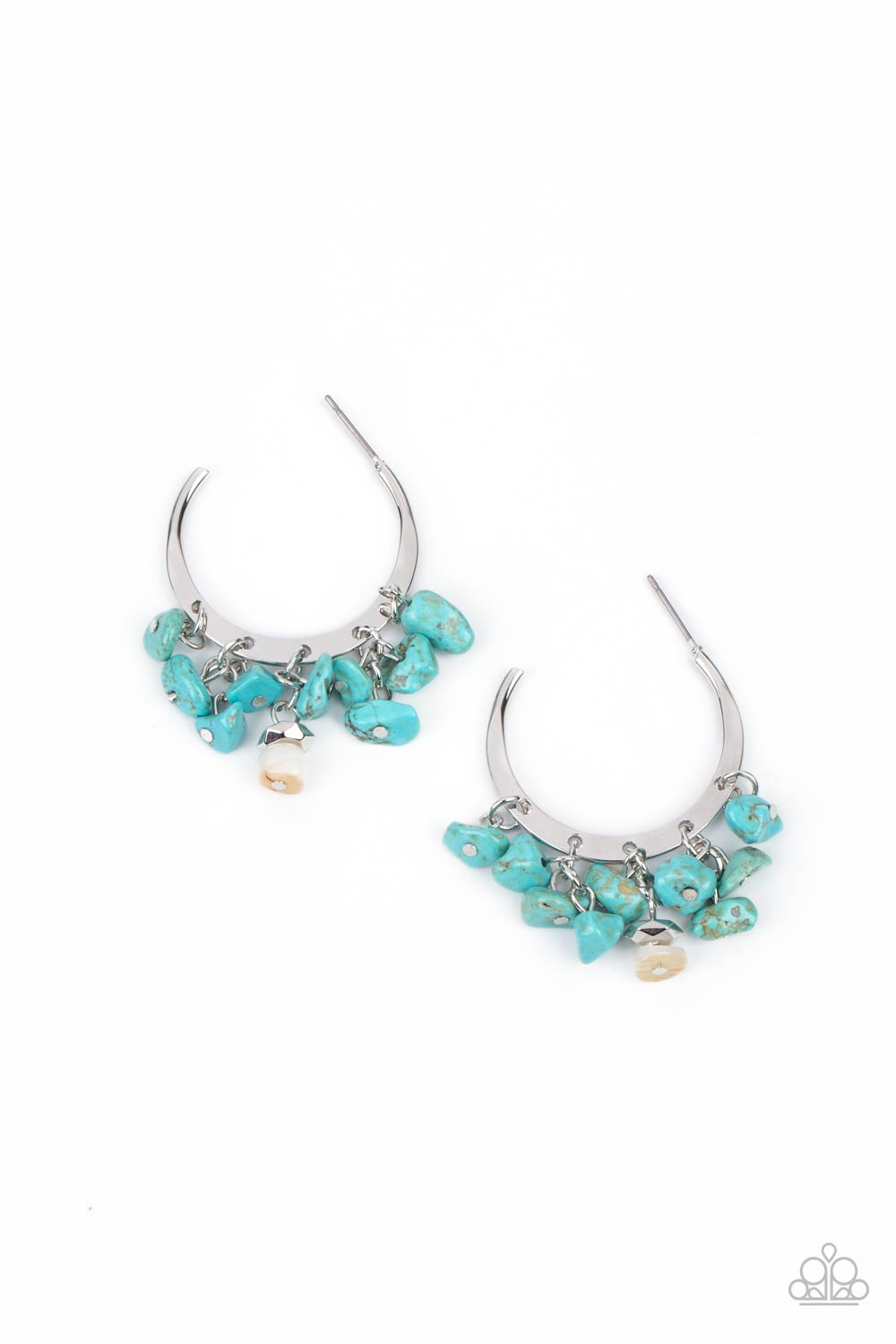 Gorgeously Grounding Turquoise Blue Pebble Hoop Earrings - Paparazzi Accessories- lightbox - CarasShop.com - $5 Jewelry by Cara Jewels