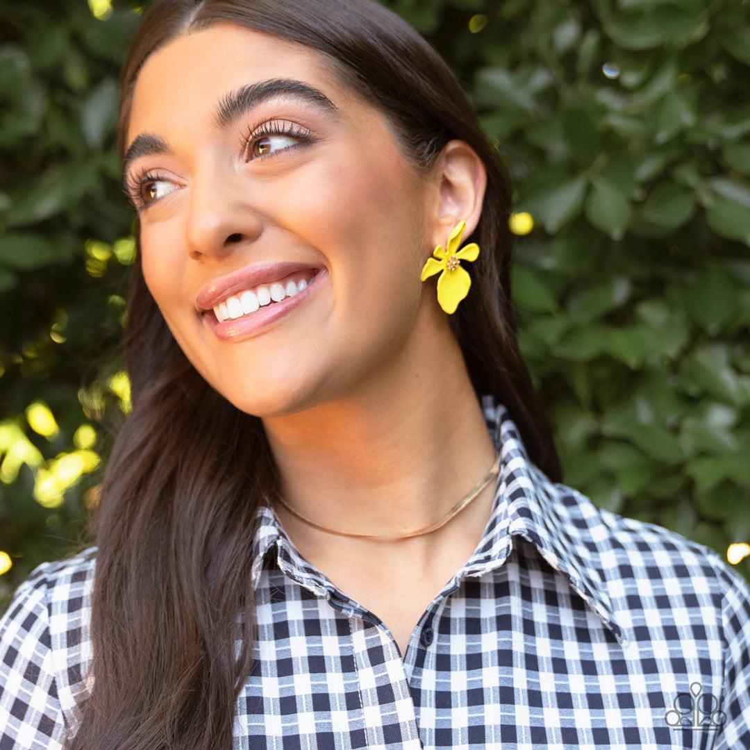 Hawaiian Heiress Yellow Flower Earrings - Paparazzi Accessories