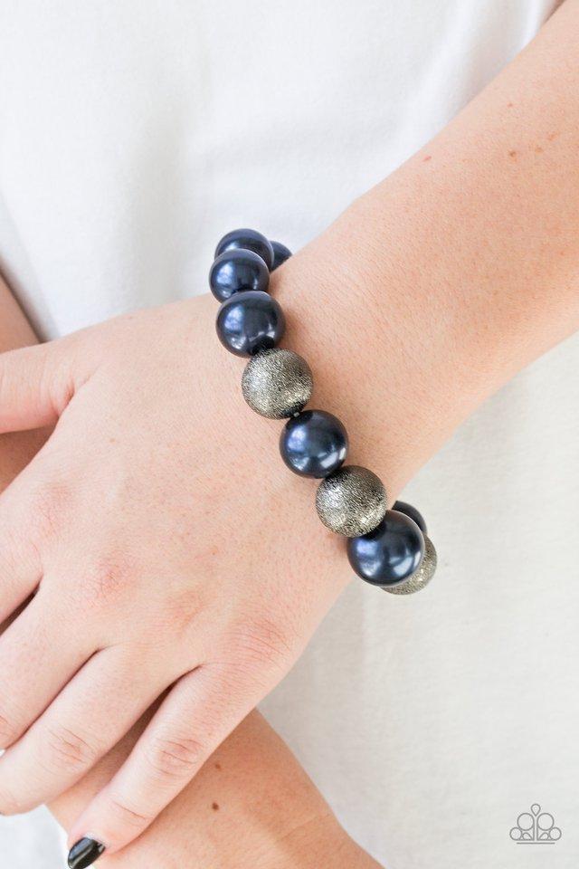 Humble Hustle Blue and Gunmetal Bracelet - Paparazzi Accessories- model - CarasShop.com - $5 Jewelry by Cara Jewels
