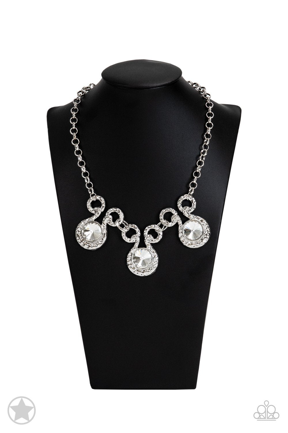 Hypnotized - Silver and White Rhinestone Necklace and matching Earrings - Paparazzi Accessories- on bust -CarasShop.com - $5 Jewelry by Cara Jewels