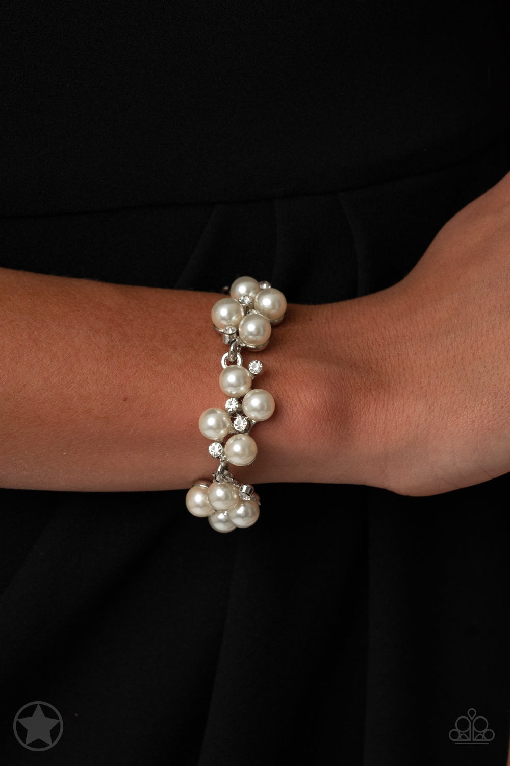I Do - White Pearl Bracelet - Paparazzi Accessories - model -CarasShop.com - $5 Jewelry by Cara Jewels