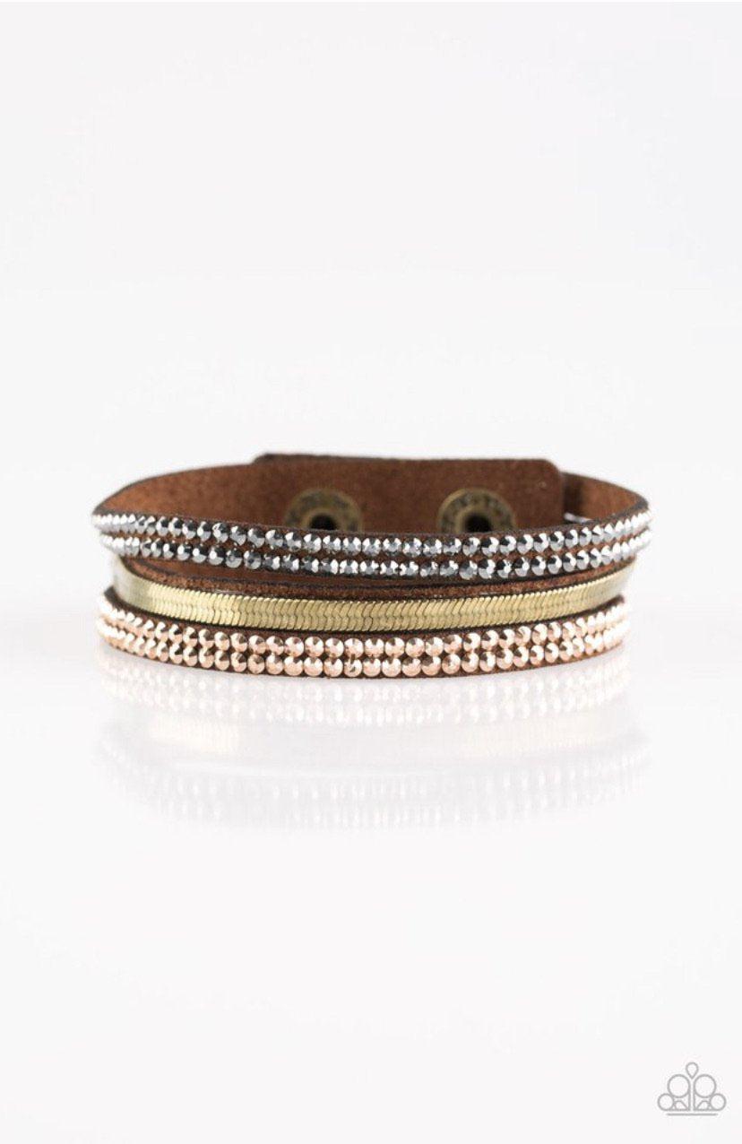 I Mean Business Multi Brown, Hematite and Brass Urban Wrap Bracelet - Paparazzi Accessories - lightbox -CarasShop.com - $5 Jewelry by Cara Jewels