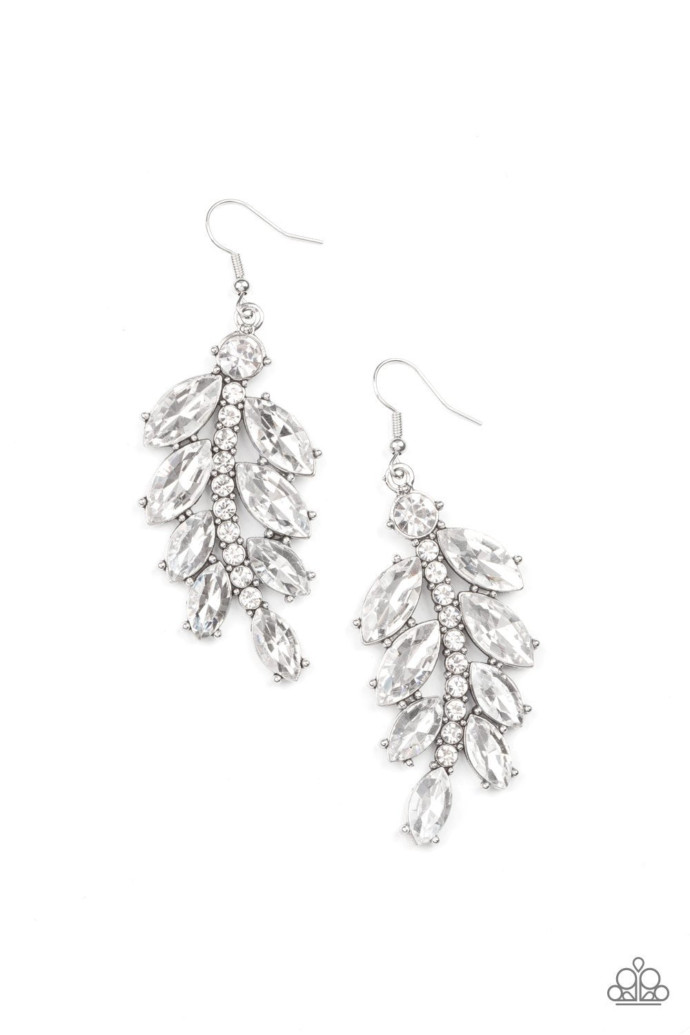 Ice Garden Gala White Rhinestone Leaf Earrings - Paparazzi Accessories- lightbox - CarasShop.com - $5 Jewelry by Cara Jewels