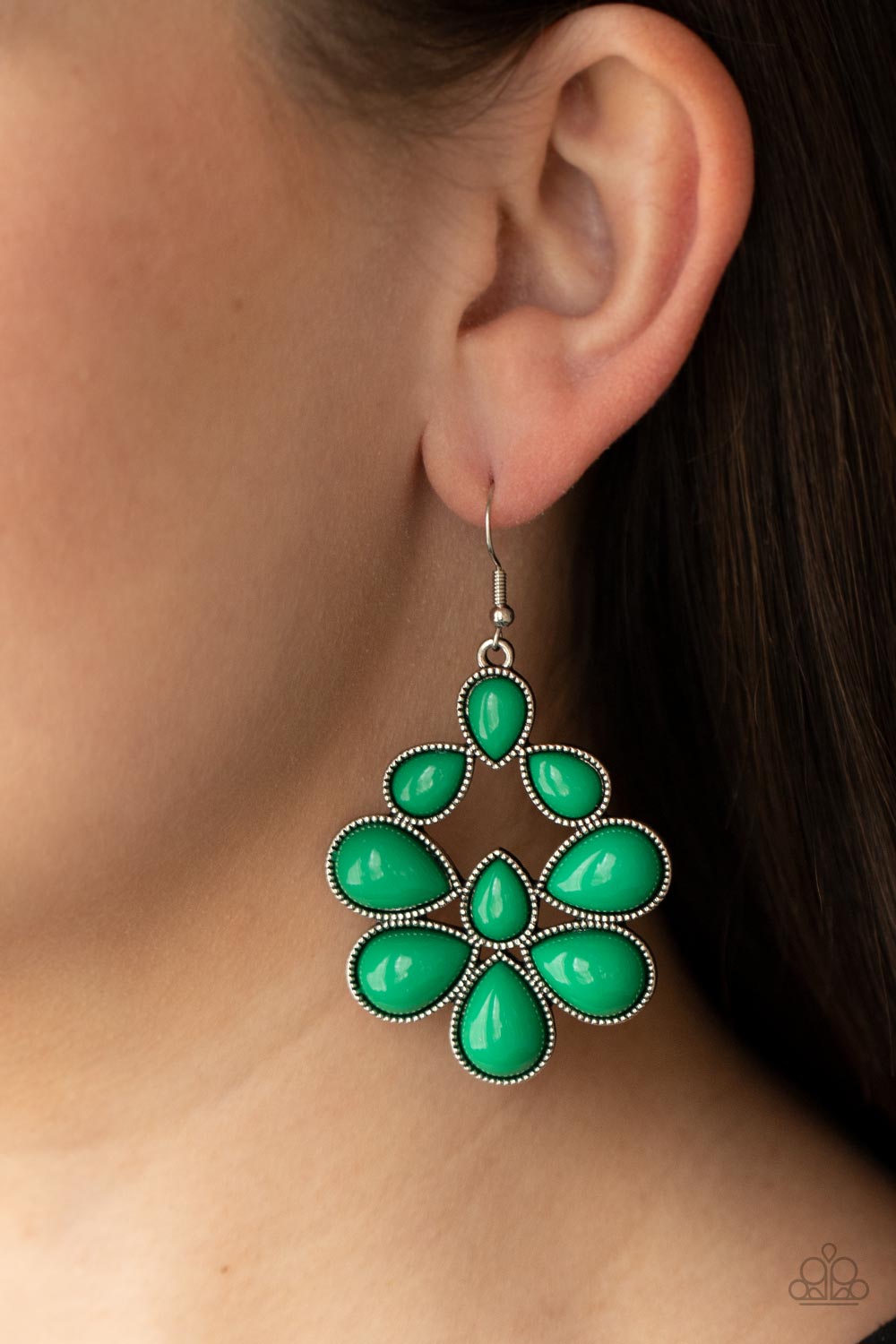 In Crowd Couture Green Earrings - Paparazzi Accessories- model - CarasShop.com - $5 Jewelry by Cara Jewels
