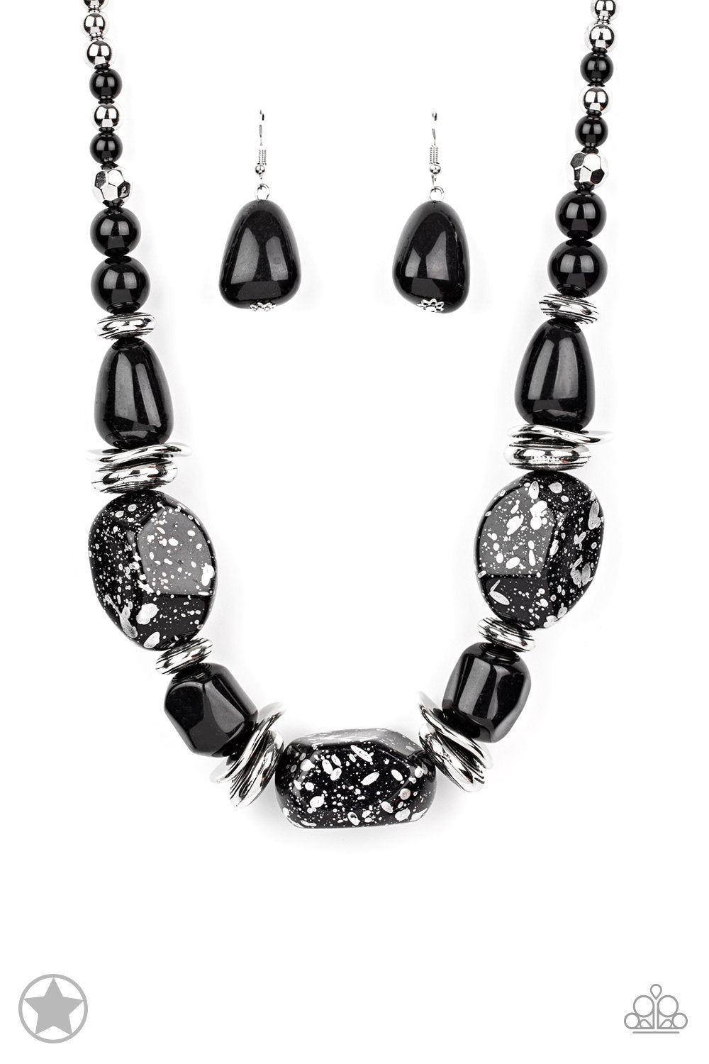 In Good Glazes Chunky Black Necklace and matching Earrings - Paparazzi Accessories - lightbox -CarasShop.com - $5 Jewelry by Cara Jewels