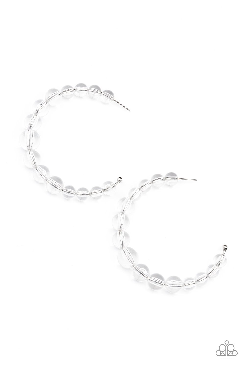 In The Clear White Hoop Earrings - Paparazzi Accessories- lightbox - CarasShop.com - $5 Jewelry by Cara Jewels
