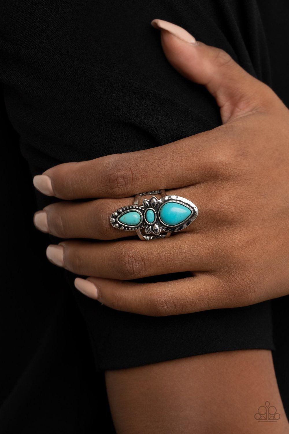 In a BADLANDS Mood Turquoise Blue Stone Ring - Paparazzi Accessories- model - CarasShop.com - $5 Jewelry by Cara Jewels
