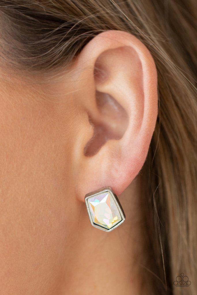 Indulge Me Multi Iridescent Rhinestone Earrings - Paparazzi Accessories- model - CarasShop.com - $5 Jewelry by Cara Jewels