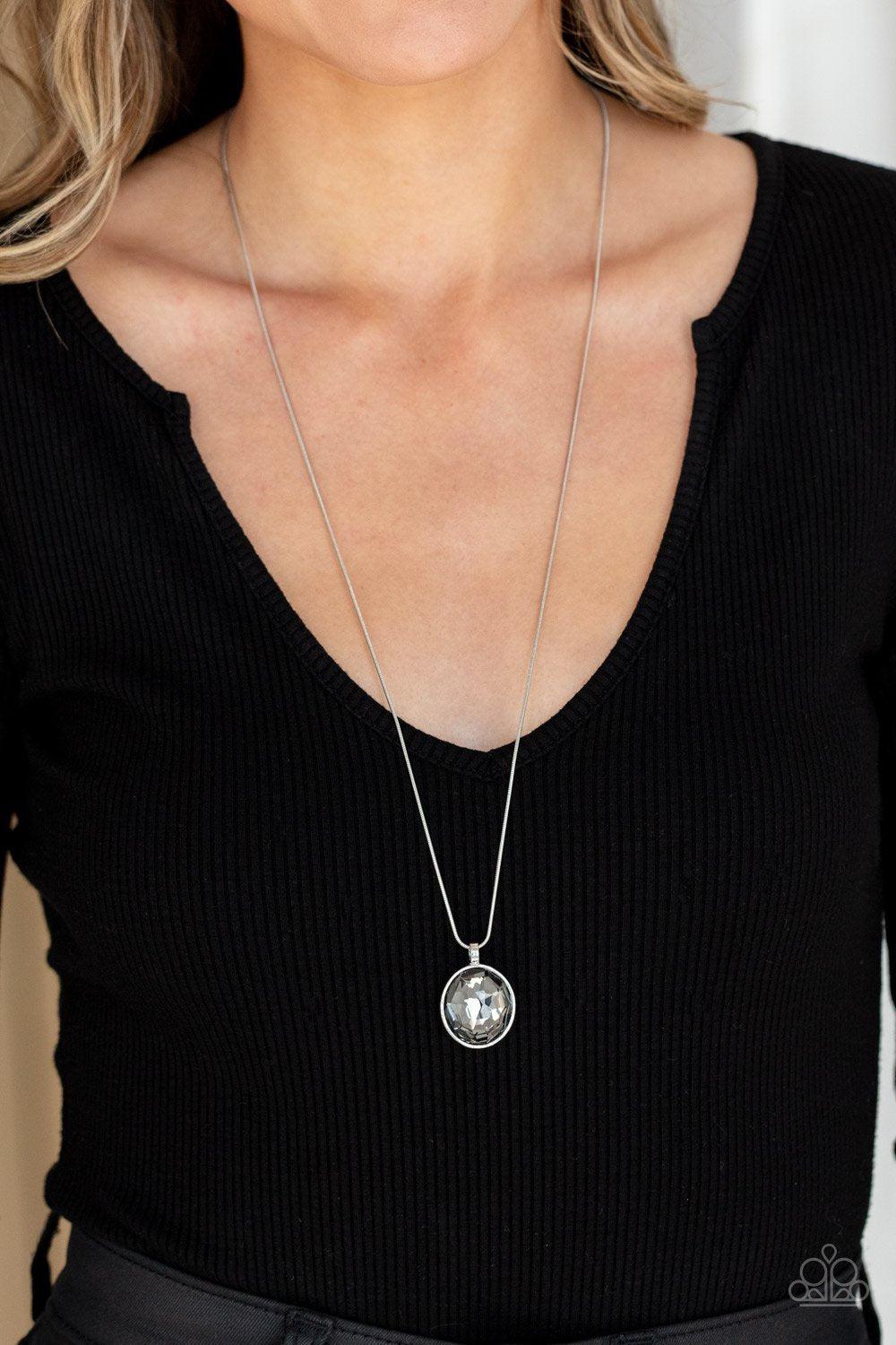 Instant Icon Smoky Silver Rhinestone Necklace - Paparazzi Accessories- model - CarasShop.com - $5 Jewelry by Cara Jewels