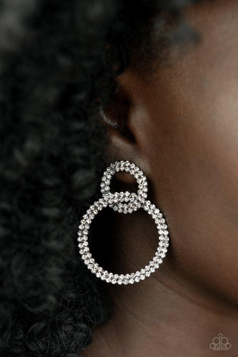 Intensely Icy Gunmetal Black and White Rhinestone Earrings - Paparazzi Accessories- model - CarasShop.com - $5 Jewelry by Cara Jewels