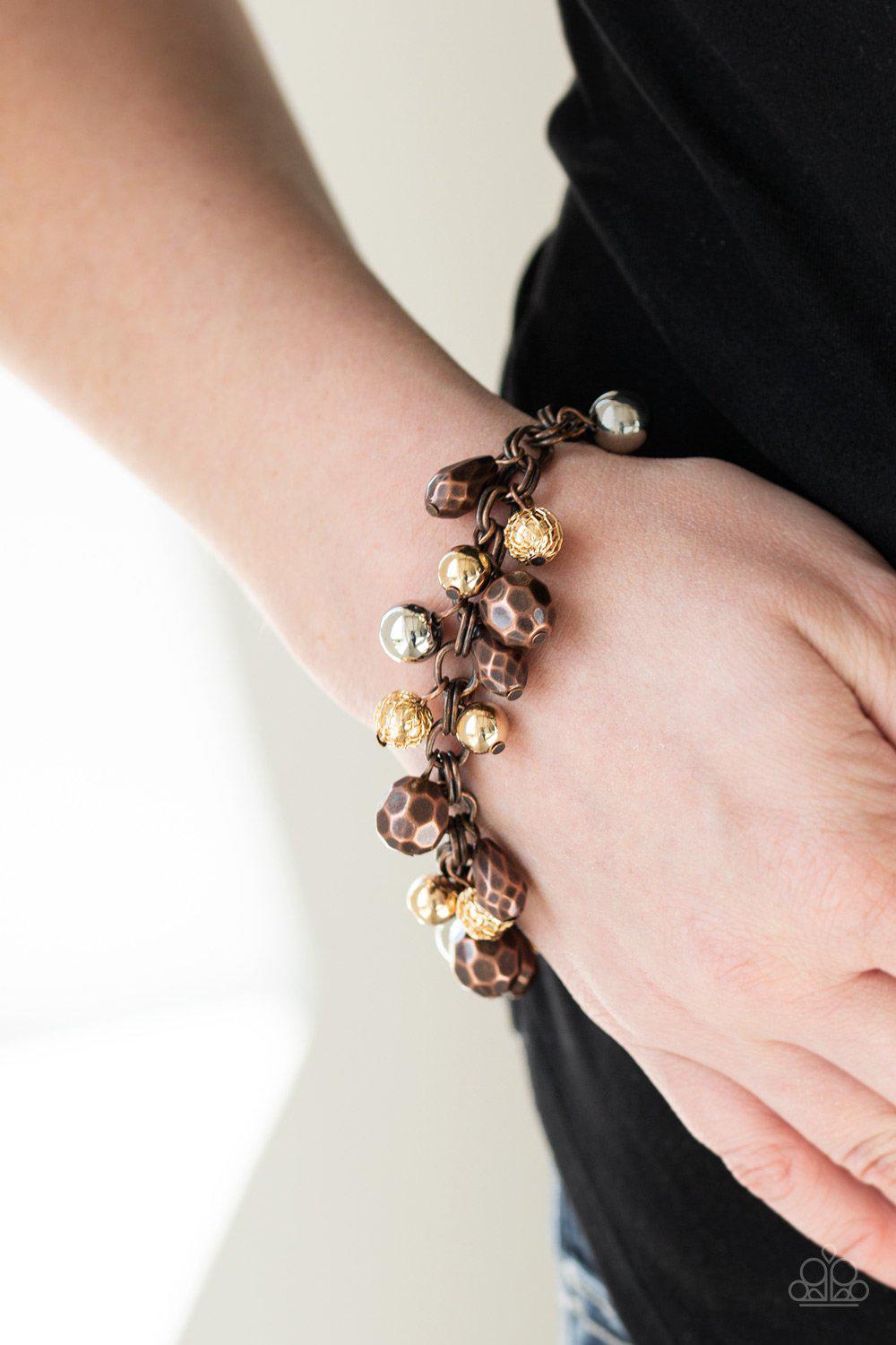 Invest in This Multi Copper, Gold and Silver Bracelet - Paparazzi Accessories - model -CarasShop.com - $5 Jewelry by Cara Jewels